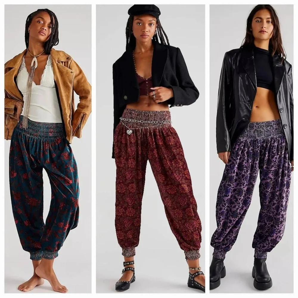 Free People FP One Marla Velvet Harem Gypsy Pants Plum Size Large NEW Bohemian